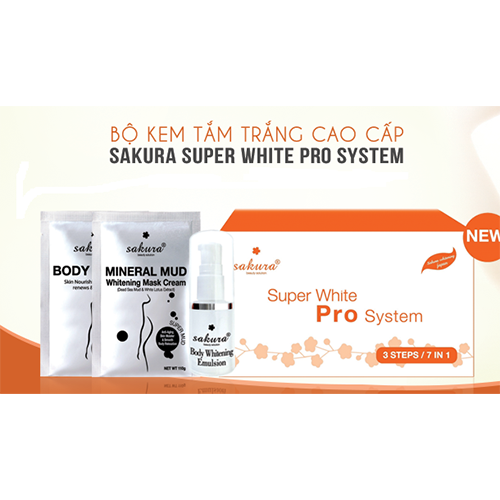 BỘ KEM TẮM TRẮNG CAO CẤP SAKURA SUPER WHITE PRO SYSTEM