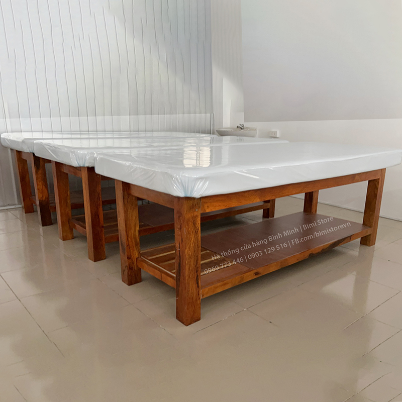 GIƯỜNG SPA GỖ TRÀM GÁC DƯỚI LIỀN