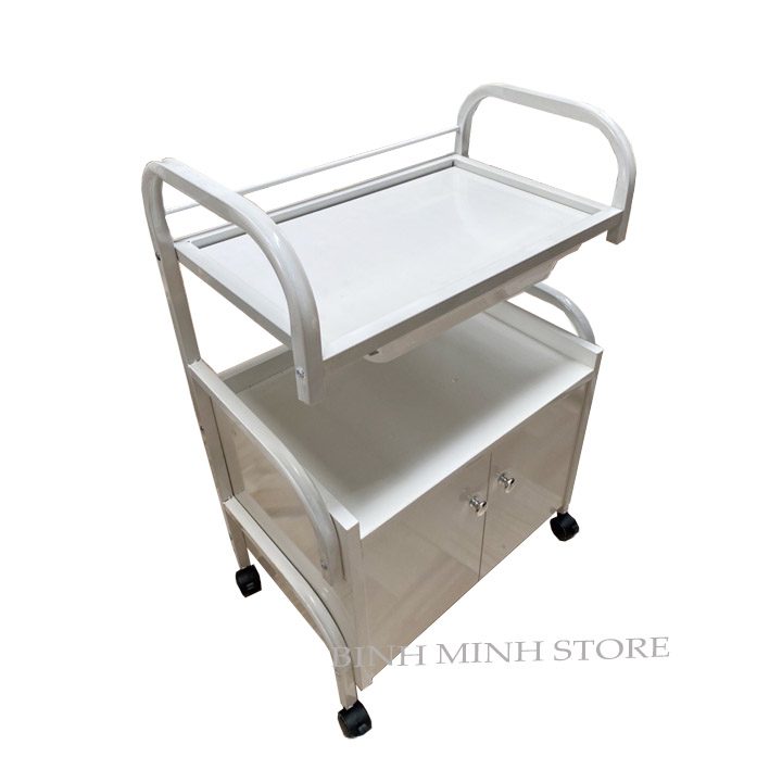KỆ ĐẨY SPA SẮT SƠN TĨNH ĐIỆN MẶT GỖ MDF CÓ HỘC TỦ AH-06